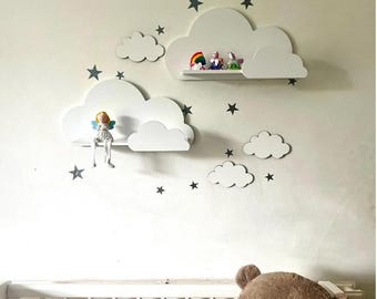 Lot de 2 étagères flottantes nuages, étagère murale en bois pour chambre d'enfant, décoration de chambre d'enfant, étagère pour chambre d'enfant, décoration de chambre de bébé Montessori