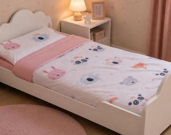 Beddengoed voor baby's, dekbedovertrek, laken, kussensloop, 100% biologisch katoen, babyjongen/meisje, omkeerbaar, cadeau voor baby