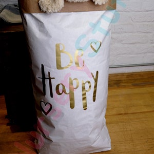 BE HAPPY Borsa di stoccaggio Kraft, Sacco di giocattoli di carta, Lavanderia di carta Kraft, Arredamento camera da letto per bambini