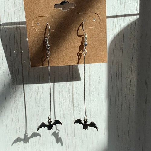 Cute Bat and Moon Earrings Gold or Silver Hook Stud or Clip On Etsy