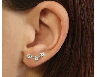 Mini Three Gem Climber. Sterling Silver 3 Clear cubic zirconia gem ear climber.