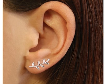 Leaf Climber. Sterling Silver leaf ear climber.