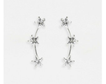 Stargazer Ear Climber. Sterling Silver Stars Ear Crawler.