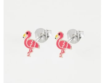 Flamingo Studs. Sterling Silver flamingo ear studs.