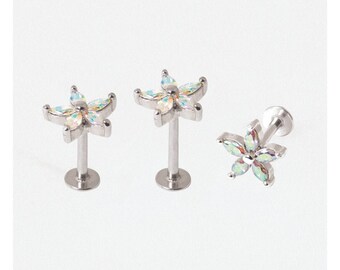 Labret floral - Rosca externa - Acero quirúrgico 316L