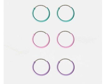 Pastel Enamel Hoops. Sterling Silver hoops with a pastel enamel coating.  Pink, Purple and Green.