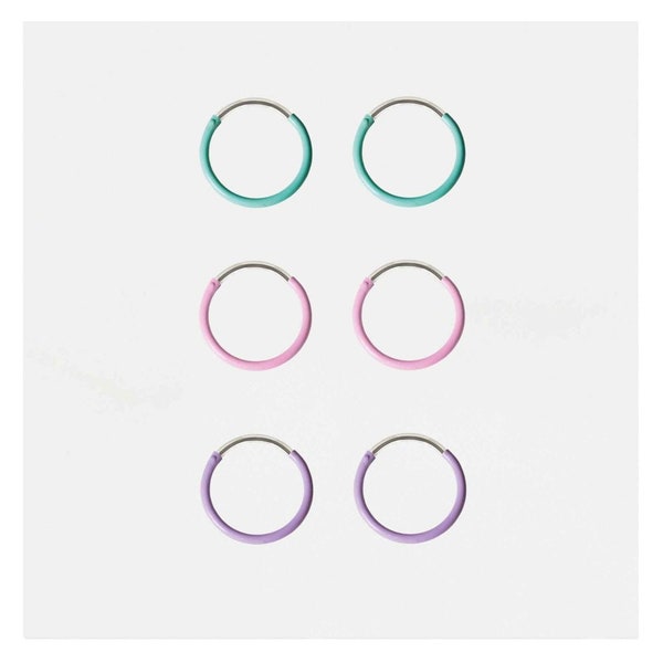 Pastel Enamel Hoops. Sterling Silver hoops with a pastel enamel coating.  Pink, Purple and Green.