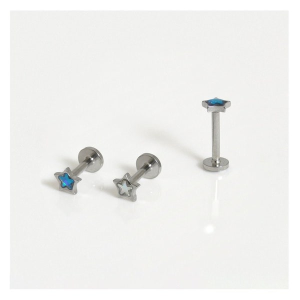 Opal Star Labret  - 316L Surgical Steel - internally threaded