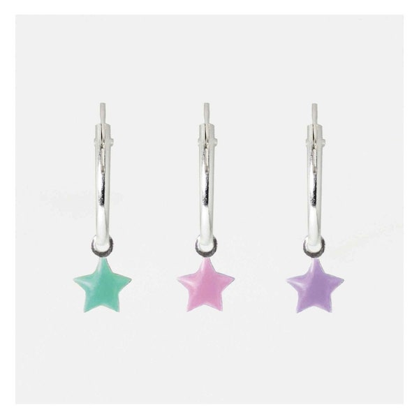 Enamel Star Hoop Earrings - Pink main image 0