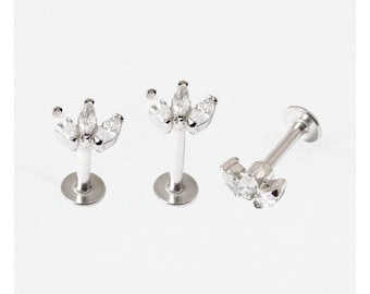 Labret de tres pétalos - Rosca externa - Acero quirúrgico 316L