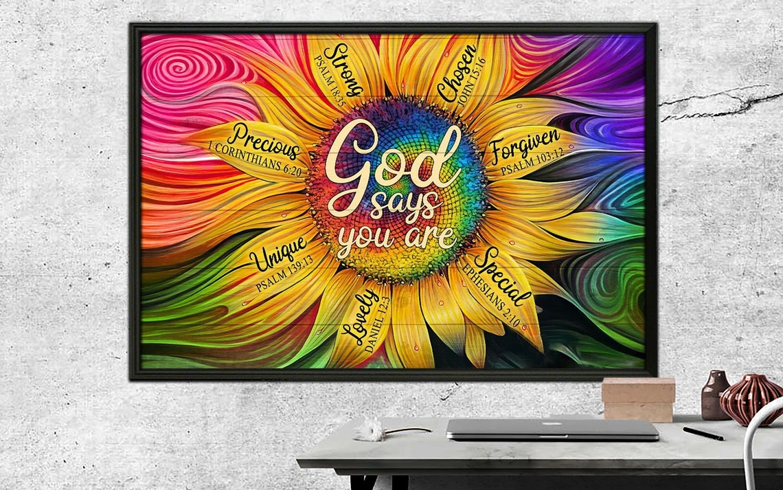 Colorful Sunflower God Says You Are Canvas Christian Gifts Etsy