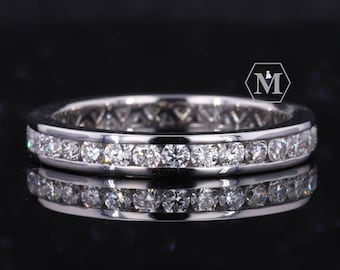 Full Eternity 2.00 MM Round Cut Colorless Moissanite Band, Channel Set Band, Moissanite Wedding Band, Stacking Band Ring, Bridal Ring Set