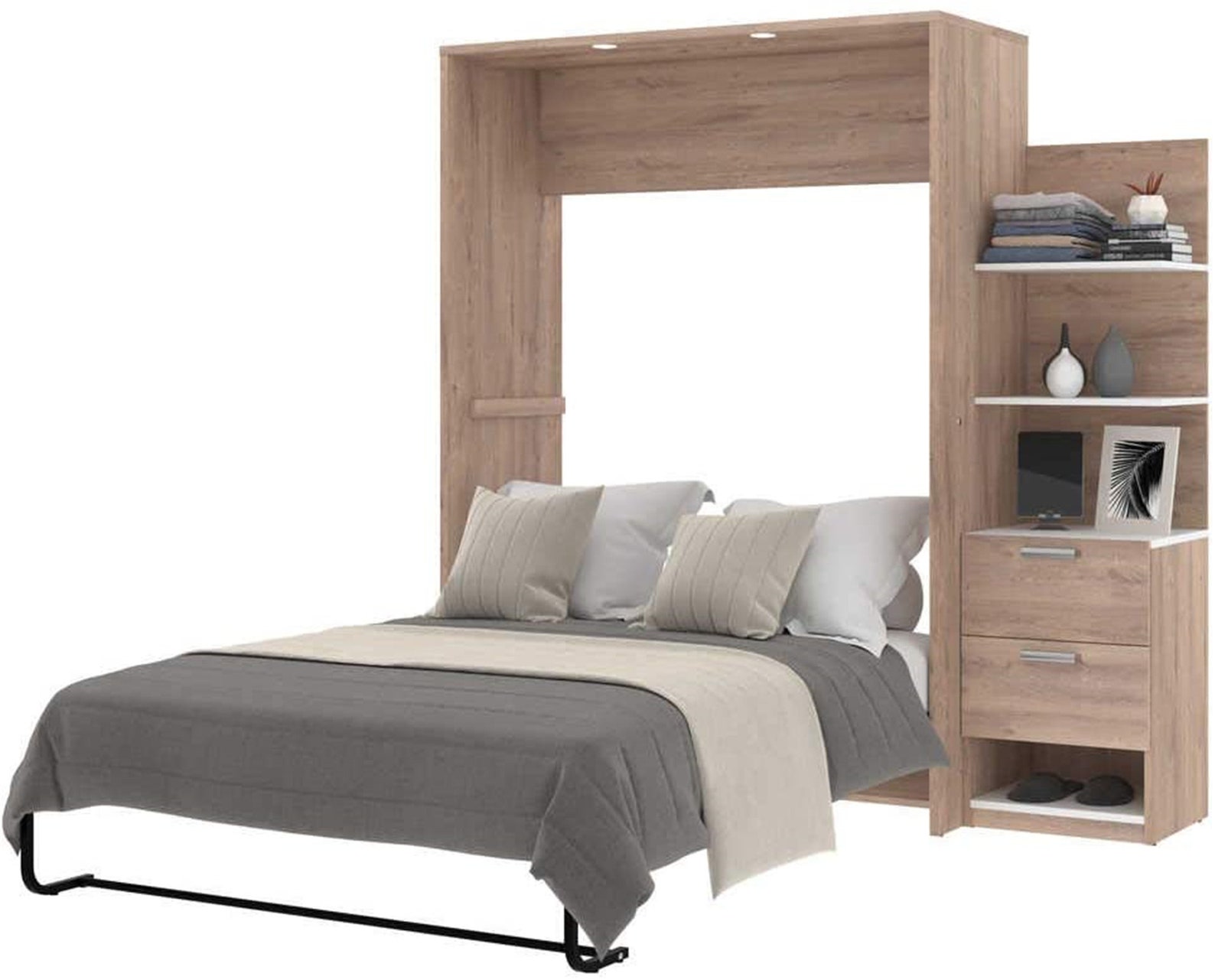 Full Murphy Bed with Floating Shelves Rustic Brown 79W Etsy