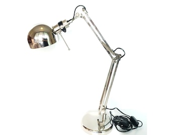 Industrial Style Silver Metal Table Lamp - Flexible Adjustable Head - Vintage Bedside, Office, Workshop Light - 53 cm
