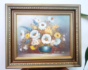 Vintage Original Oil Painting Floral Still Life Artwork - Framed 37cm - Robert Cox USA