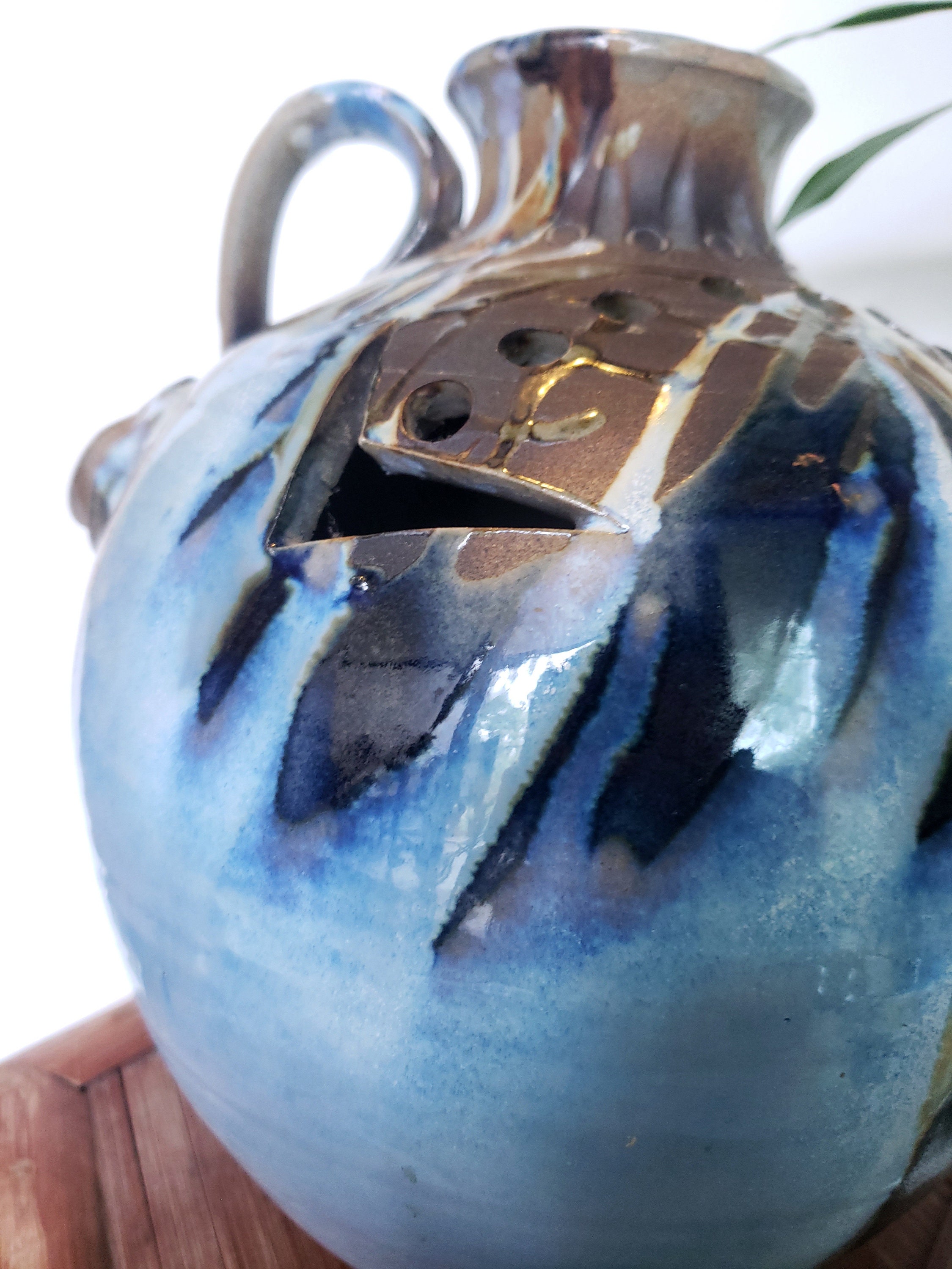 Vintage Australian Drip Glaze Art Pottery Vase Rustic Blue Brown Decor ...