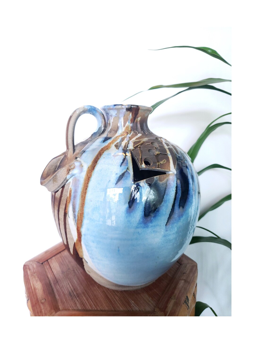 Vintage Australian Drip Glaze Art Pottery Vase Rustic Blue Brown Decor ...