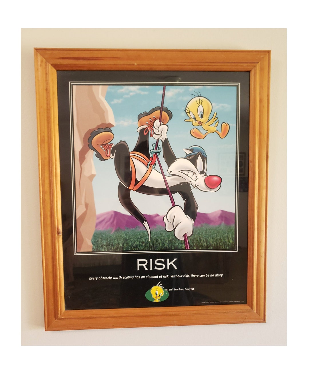 Framed Looney Tunes Motivational Poster 'risk' 1998 in Wood Frame - Etsy
