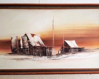 Original Australian Oil Painting - Vintage Realism Landscape House Art in Rustic Wood Frame - 99cm