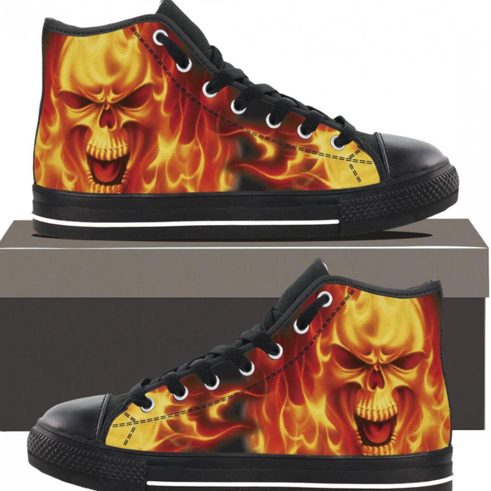 Mens Shoes Skull Fire Mens Hightop Etsy