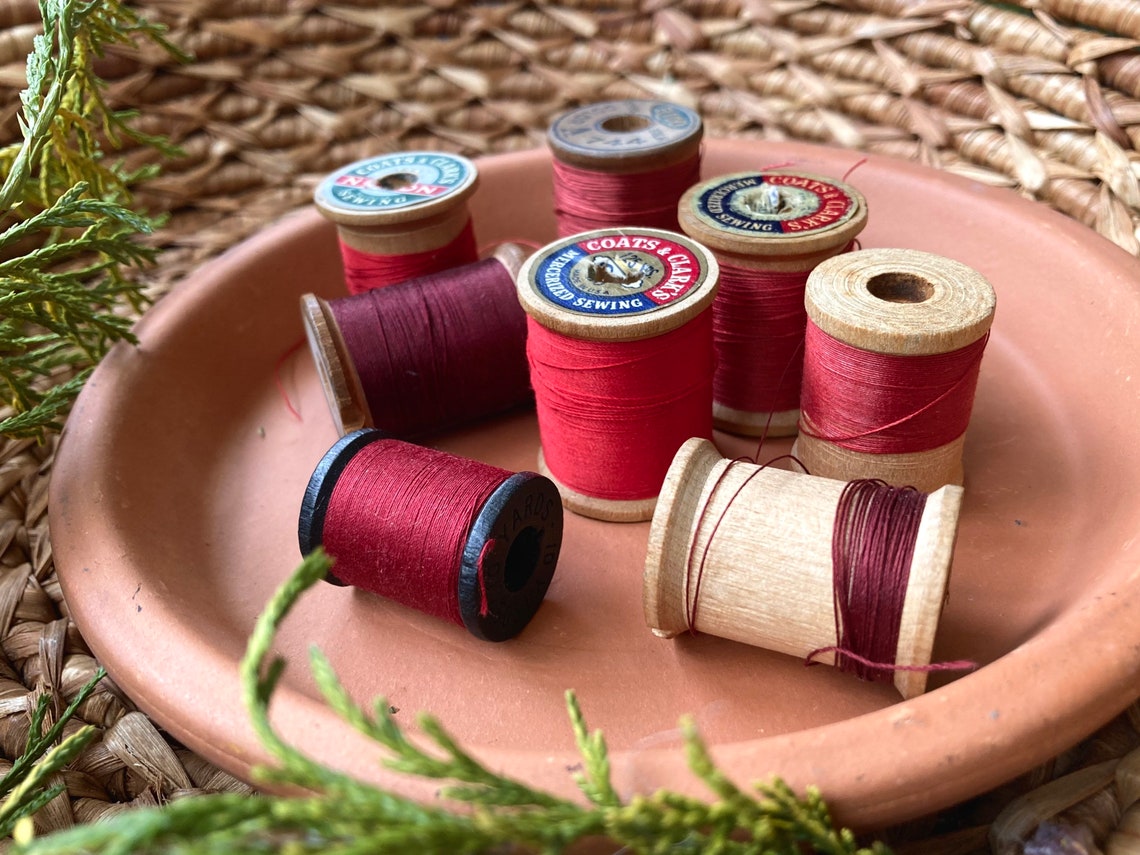 8 Vintage Thread Spools seven are Wooden with Original String Etsy