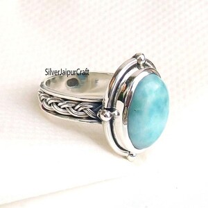 Larimar Ring, Designer Band Ring, 925 Sterling Silver Ring,Handmade Ring,Events Ring,Women Ring, Oval Stone Ring, Beautiful Gift Ring