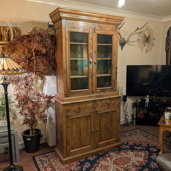 Good Quality Oak Glazed Bookcase Cabinet
