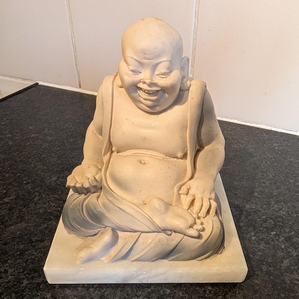 Vintage Alabaster Buddha On Marble Base : Budai