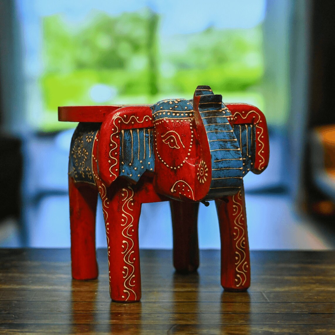 Red & Blue Wooden Elephant Stand Etsy