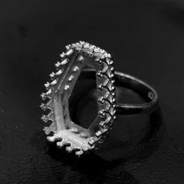 925 Sterling Silver Handmade Crown Bezel Ring Setting, For Coffin Shape Gemstone, Blank Ring Setting, Bezel Ring Setting Cup