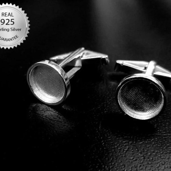 925 Sterling Silver Round Shape Ring Blank Cuff link Setting DIY, Blank Cuff link Bezel, Cuff link Bezel Cup For Resin And Gemstones Work
