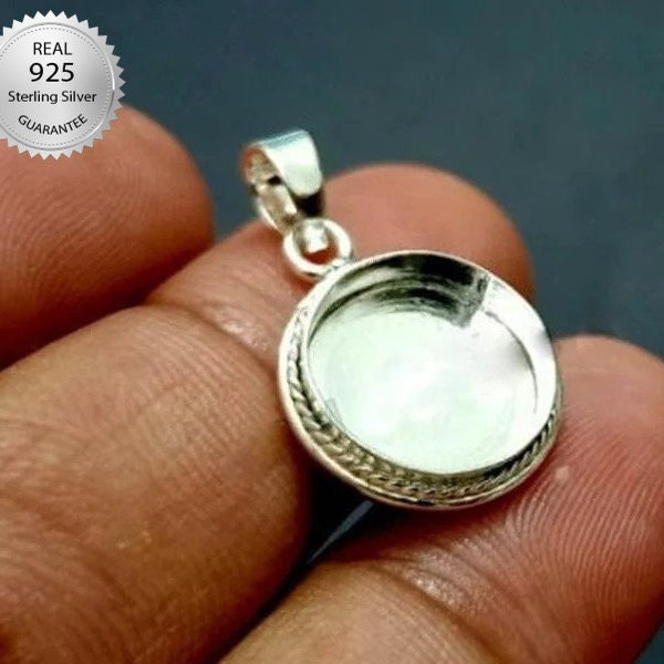 925 Sterling Silver Round Shape Handcrafted Pendant Bezel Setting, Blank Round Shape Pendant Setting, Bezel For Resin
