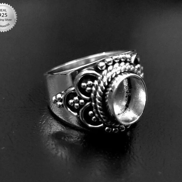 925 Sterling Silver Oval Shape Handcrafted Bezel Ring Blank Bezel Setting, Blank Ring Base, Bezel For Resin Work, Traditional Antique Ring