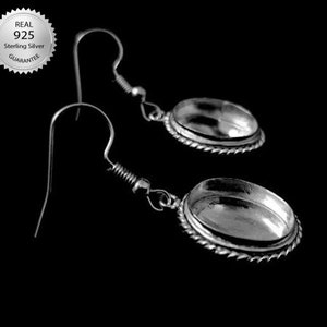 925 Sterling Silver Oval Shape Handcrafted Bezel Earring Blank Bezel Setting, Blank Earring Base, Back Side Close, Bezel For Resin Work