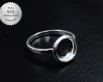 Anello con castone spesso in argento sterling 925 per pietra preziosa di forma rotonda, castone per anello, coppa per castone rotondo con castone, castone per resina