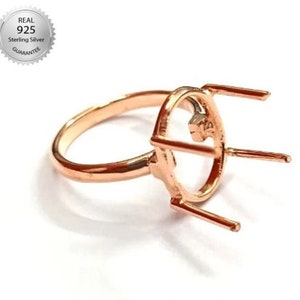 Rose Gold Plated Over 925 Sterling Silver Oval Shape Prong Bezel Ring Blank Bezel Setting, Blank Ring Base, Back Side Open