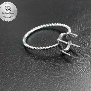 925 Sterling Silver Oval Shape Prong Bezel Ring Blank Bezel Setting, Blank Ring Base, Back Side Open, With Bead Band