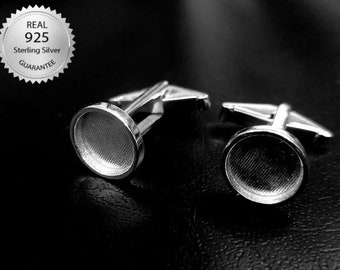 925 Sterling Silver Round Shape Ring Blank Cuff link Setting DIY, Blank Cuff link Bezel, Cuff link Bezel Cup For Resin And Gemstones Work