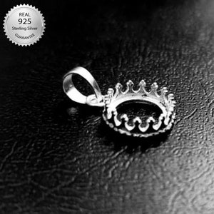 925 Sterling Silver Pendant Crown Bezel Over For Round Shape Gemstone, Pendant Bezel Setting, Round Setting Cup