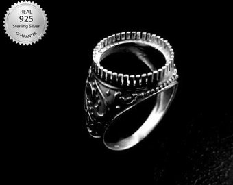 925 Sterling Silver Round Bezel Mens Ring Blank Cup Setting,10 MM To 25 MM, Designer Men's Ring Bezel Blank Ring Setting,