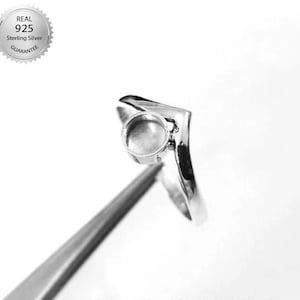 925 Sterling Silver V Shape Band Ring For Round Shape Bezel Gemstone, Ring Bezel Setting, Bezel Round Ring Setting Cup, For Resin And Stones