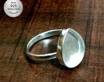 Montatura per anello con castone fatto a mano in argento sterling 925, per pietra preziosa a forma di pera, montatura per anello vuoto, tazza con montatura per anello a castone, castone per resina