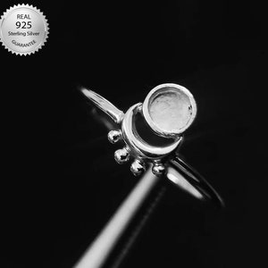 925 Sterling Silver Crescent Moon Ring With Round Band, For Resin And Gemstone Work, Keepsake Jewelry Settings Ring DIY