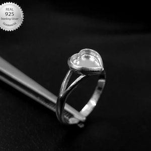 925 Sterling Silver Heart Shape Ring Thick Bezel Blank Setting DIY With Split Band, Blank Ring Base, Bezel For Resin And Gemstones Work,