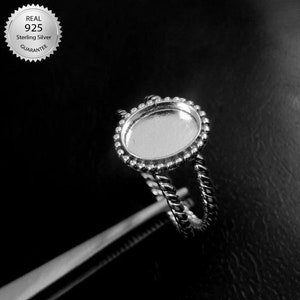 925 Sterling Silver Oval Shape Ring Blank Setting DIY With Rope Wire Split Band, Ring Base, Bezel For Resin And Gemstones Work, Handcrafted