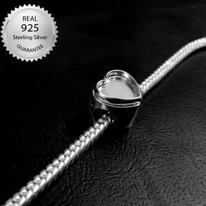 925 Sterling Silver Sliding Beads Heart Shape With Thick Bezel Surrounded, Charm For Pandora Bracelet, Heart Shape Beads For Resin Work,