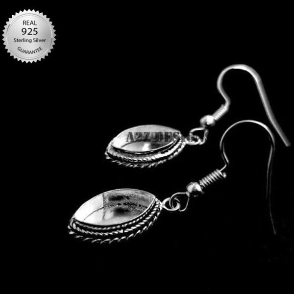 925 Sterling Silver Marquise Shape Earring Bezel Setting, Blank Marquise Shape Earring Setting, Completely Handmade Earring Setting