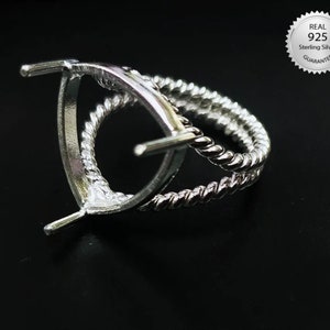 925 Sterling Silver Triangle Shape Prong Ring Bezel Setting With Rope Band, Blank Trillian Shape Ring Setting,