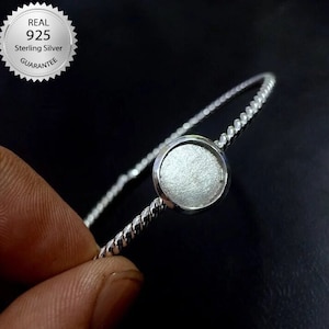 Sterling Silver 925 Stamped Round Shape Bangle Bezel Cuff Setting Cup, Thick Bezel Blank Bangle Diy For Round Shape Gemstone And Resin Work