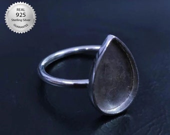 Ajuste de anillo de bisel hecho a mano de plata de ley 925, para piedras preciosas en forma de pera, vástago de banda de alambre liso redondo, ajuste de anillo en blanco, copa de anillo de bisel